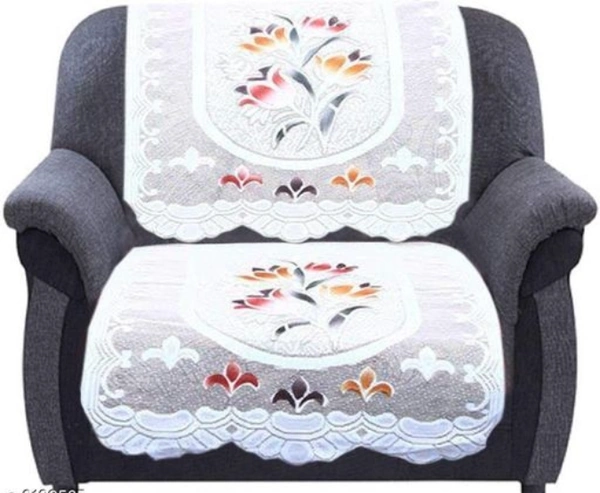 Dakshya Industries  White  Printed Cotton Sofa cover -  White, Cotton, Multipack 1